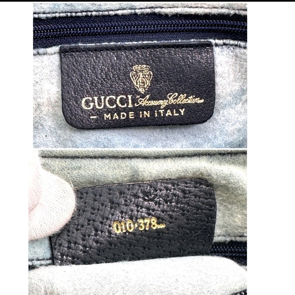 Vintage GUCCI Crossbody Bag GG Sherry Line PVC Leather Navy Shoulder Authentic - Picture 3 of 12